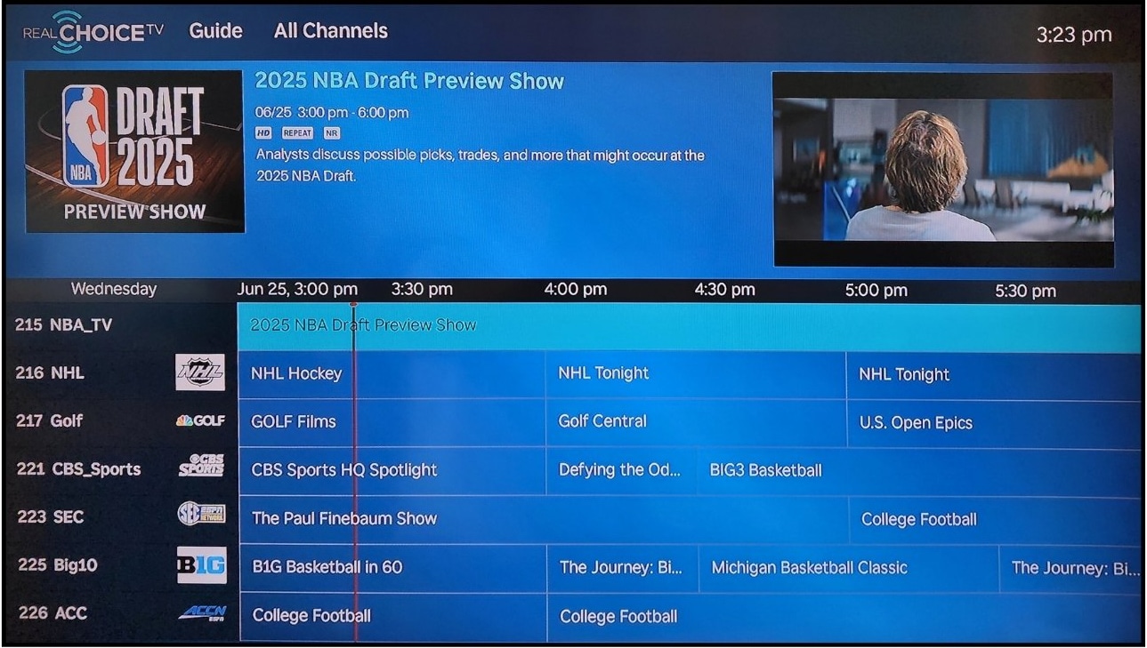 Real Choice TV channel guide interface
